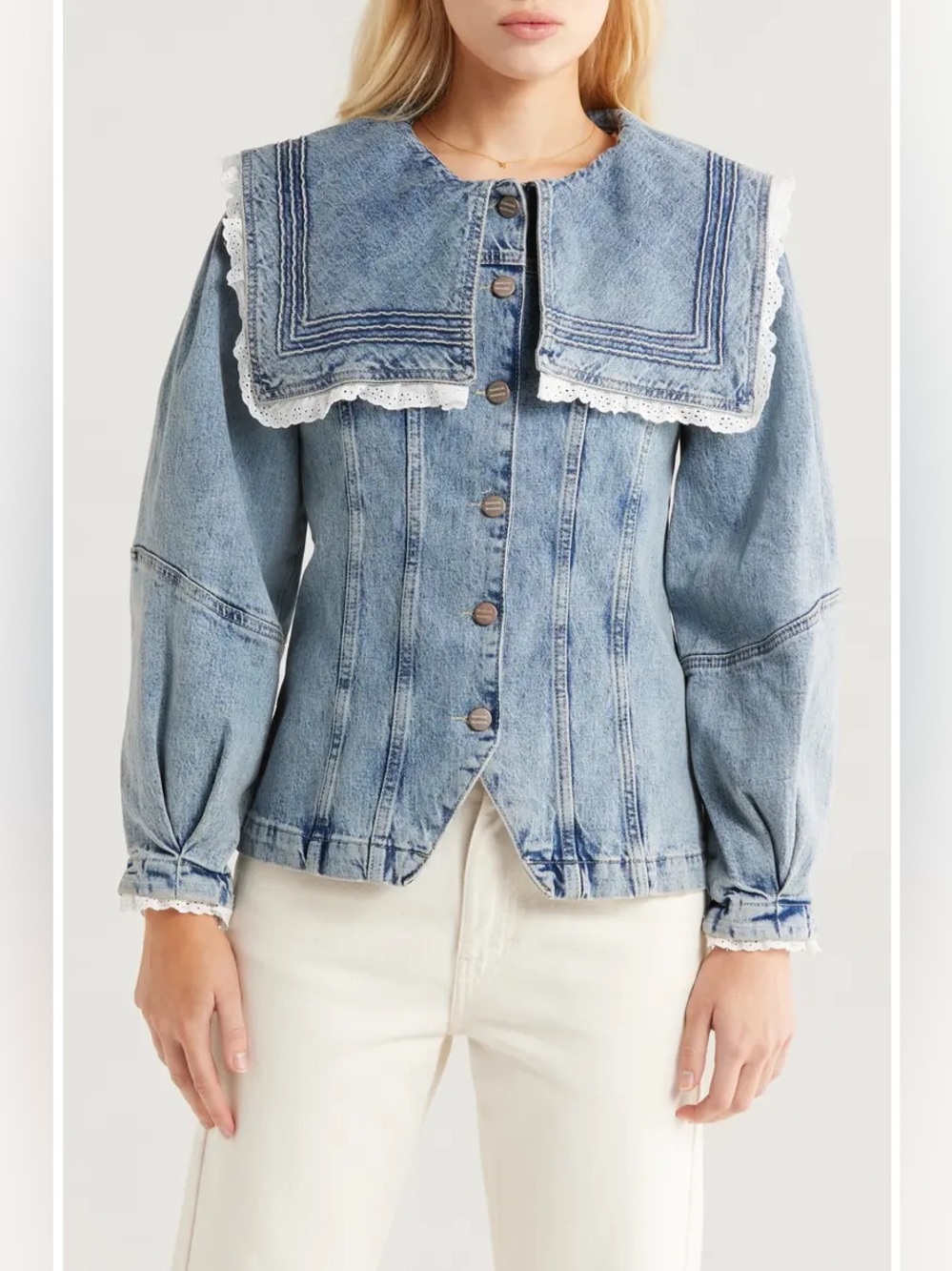 Damson Madder Broderie Sailor Denim Jacket US 8 NWT Lace Collar Coastal Preppy